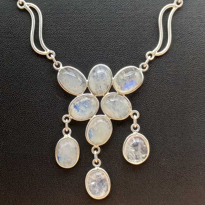 Faceted Rainbow Moonstone 925 Silver Necklace Dainty Chain