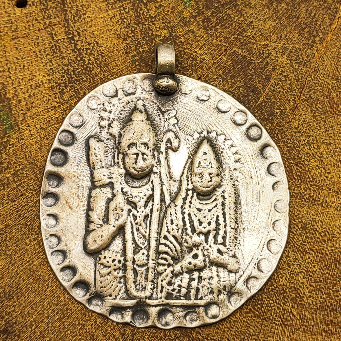 Tribal Shiv Parvati Vintage Solid Silver Pendant Antique Finish Handmade One of a Kind