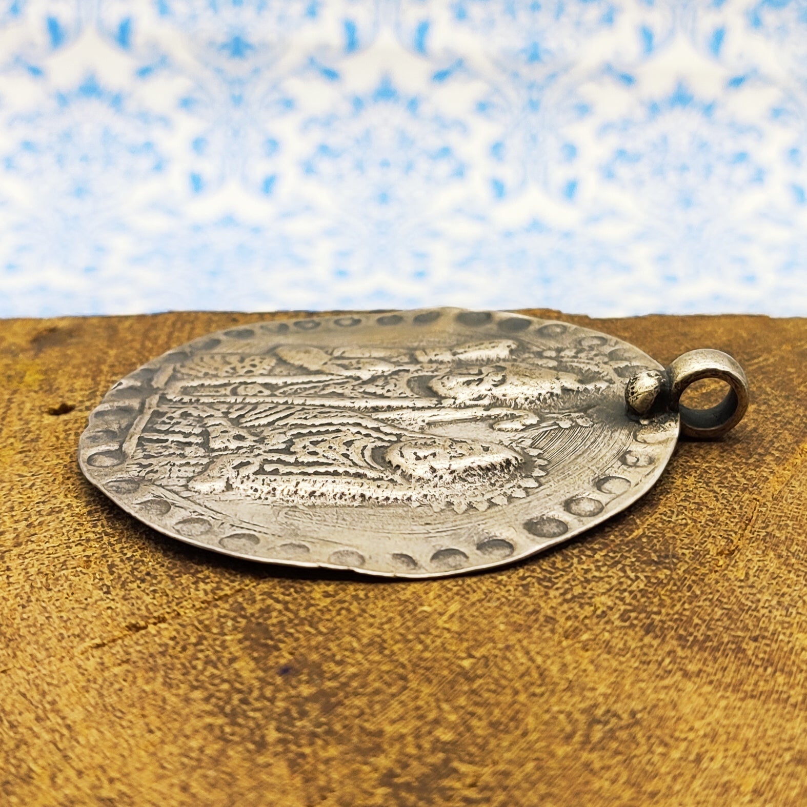 Tribal Shiv Parvati Vintage Solid Silver Pendant Antique Finish Handmade One of a Kind