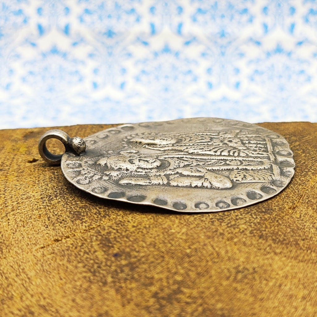 Tribal Shiv Parvati Vintage Solid Silver Pendant Antique Finish Handmade One of a Kind