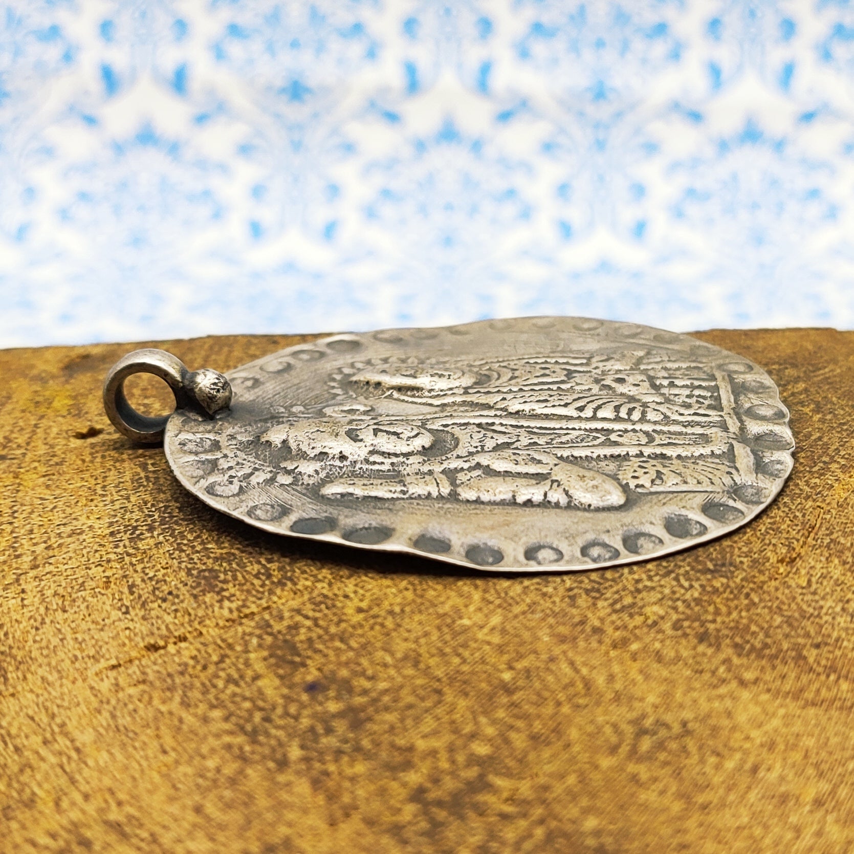 Tribal Shiv Parvati Vintage Solid Silver Pendant Antique Finish Handmade One of a Kind