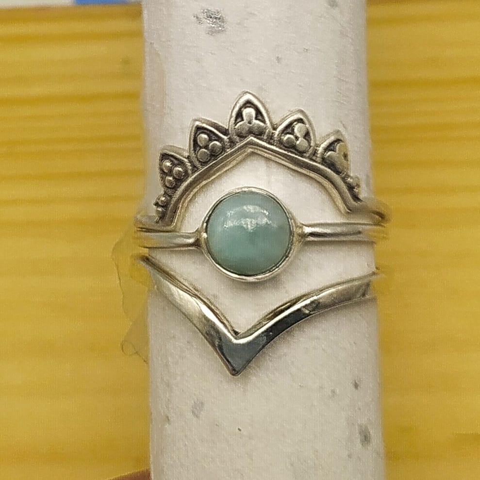 Larimar Two Band 925 Silver Minimal Stacking Ring