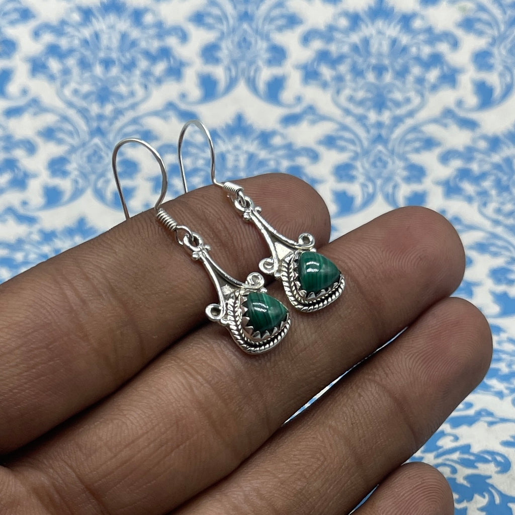 Classic Malachite Earrings – 925 Sterling Silver Bold Gemstone Style