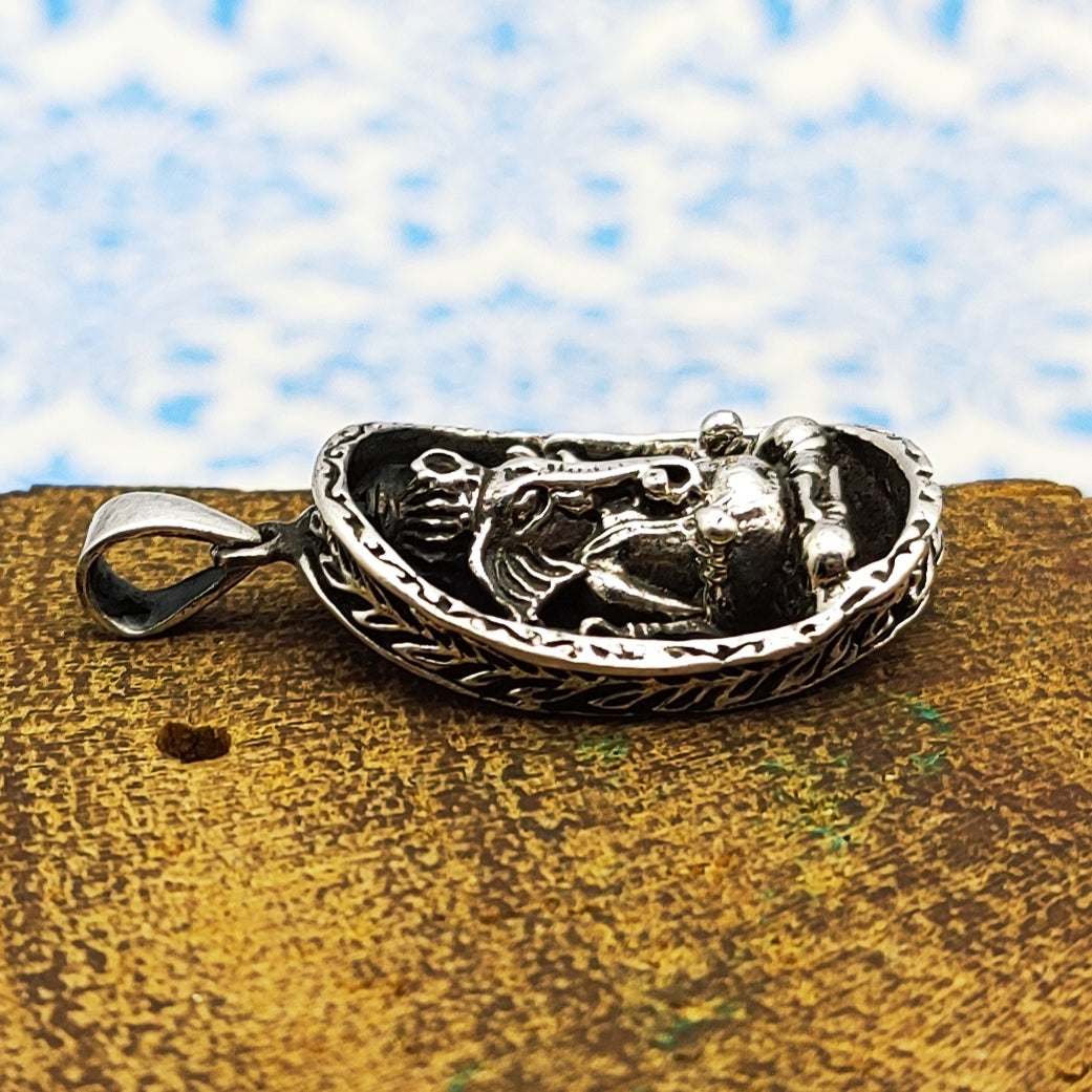 Tribal Ganesh Vintage Solid Silver Pendant Antique Finish Handmade