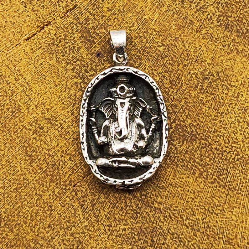 Tribal Ganesh Vintage Solid Silver Pendant Antique Finish Handmade