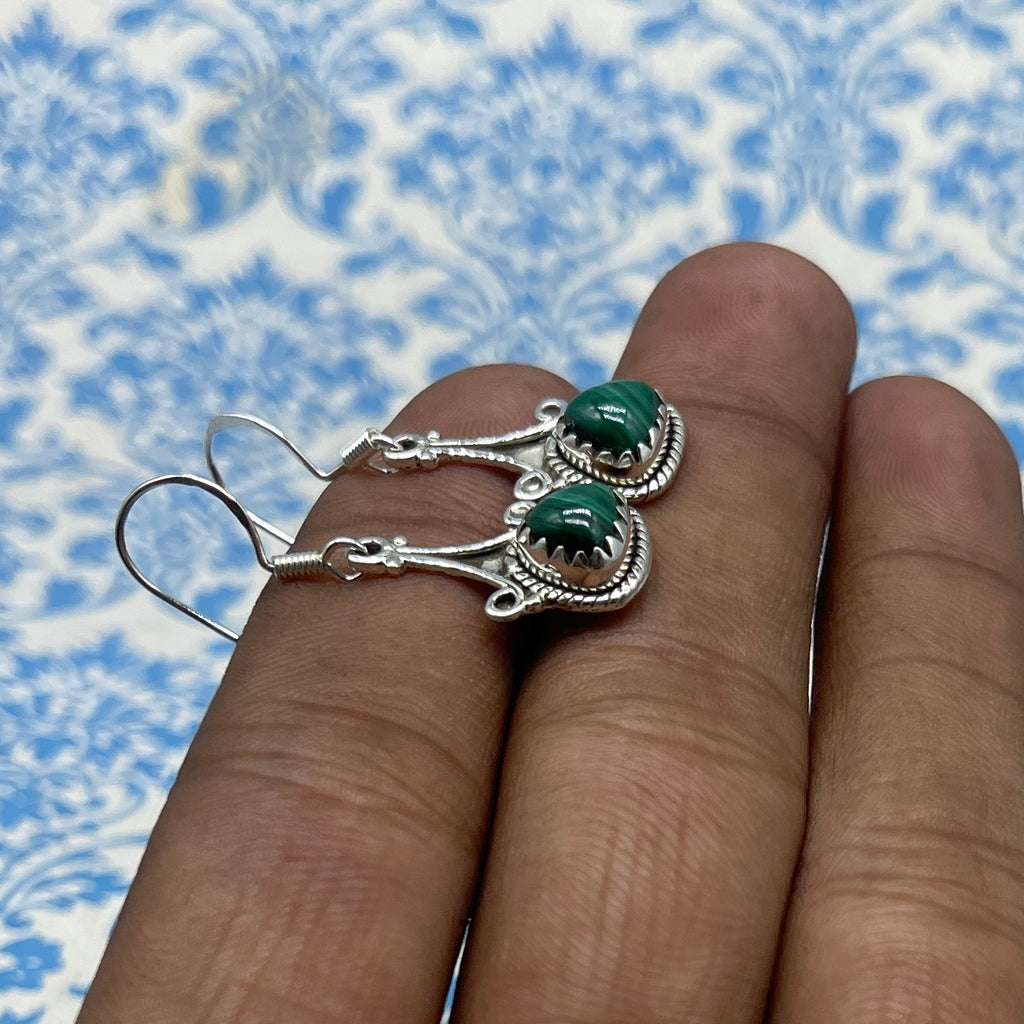 Classic Malachite Earrings – 925 Sterling Silver Bold Gemstone Style
