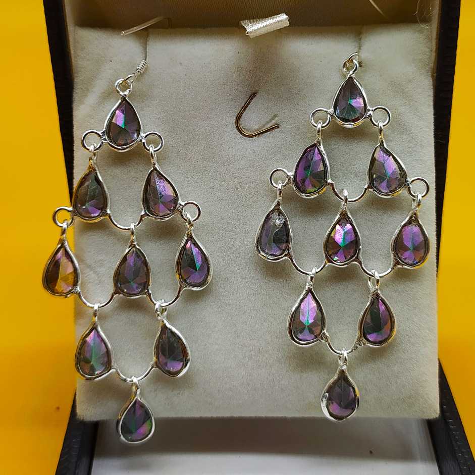 Boho Mystic Topaz Chandelier Earrings in 925 Silver