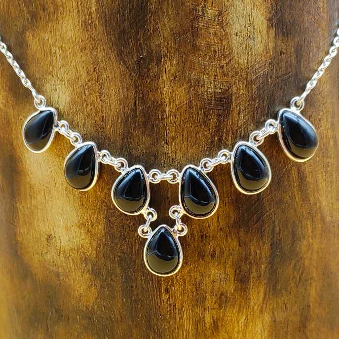 Black Onyx 925 Silver Party Wear Gemstone Necklace