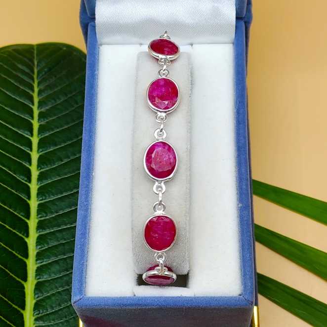 925 Sterling Silver Handmade Ruby Bracelet Classic Minimal  Jewelry