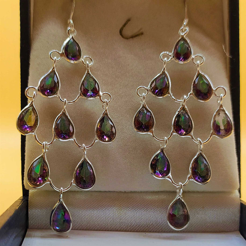 Boho Mystic Topaz Chandelier Earrings in 925 Silver
