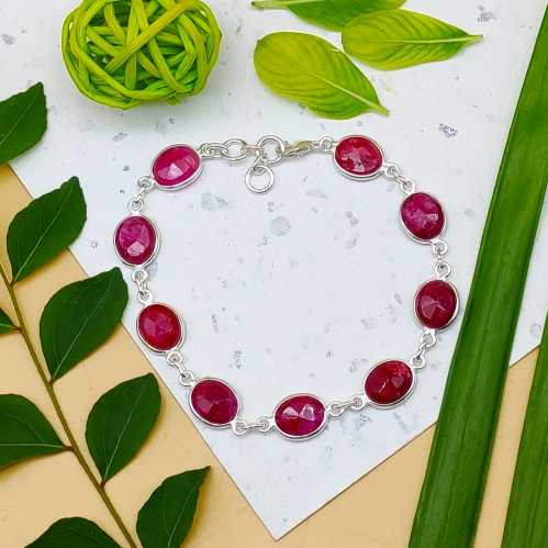 925 Sterling Silver Handmade Ruby Bracelet Classic Minimal  Jewelry