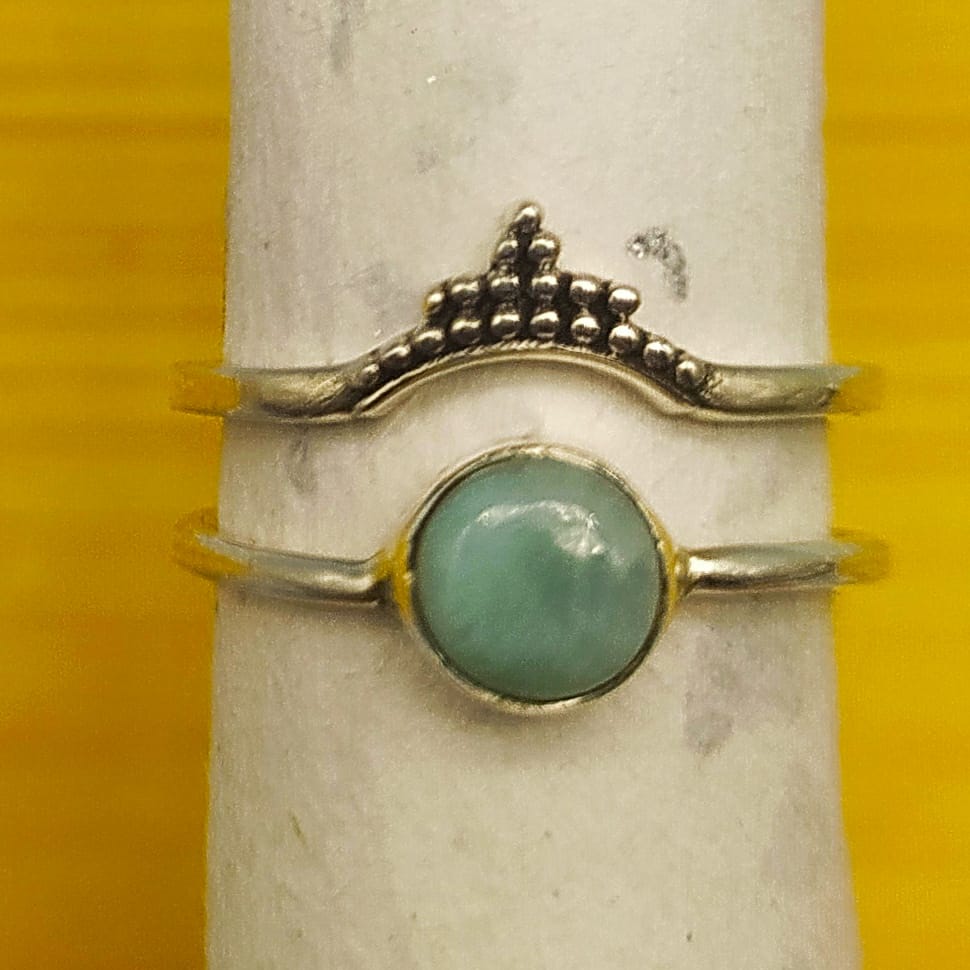 Larimar Two Band 925 Silver Minimal Stacking Ring