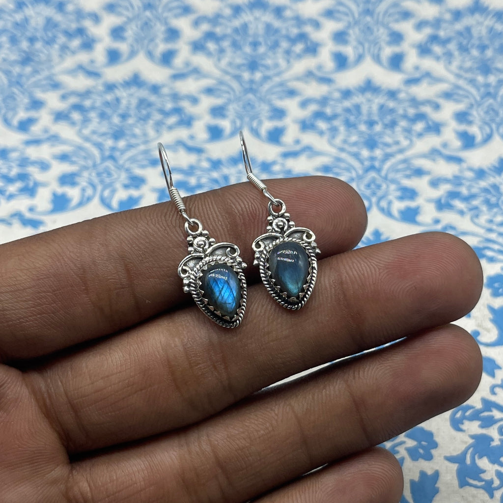 925 Sterling Silver Statement Jewelry - Elegant Labradorite Earrings