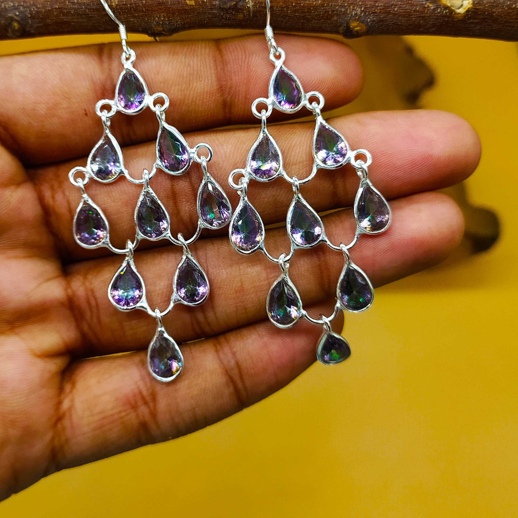 Boho Mystic Topaz Chandelier Earrings in 925 Silver