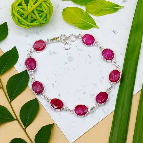925 Sterling Silver Handmade Ruby Bracelet Classic Minimal  Jewelry