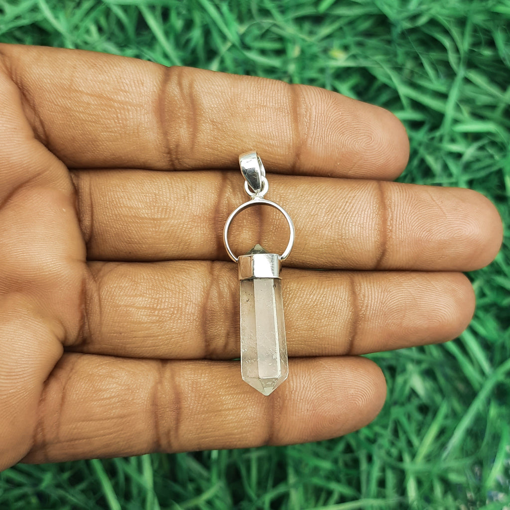 Clear Crystal Quartz Pendant – Artisan Handmade 925 Silver Bohemian Nepali Jewelry