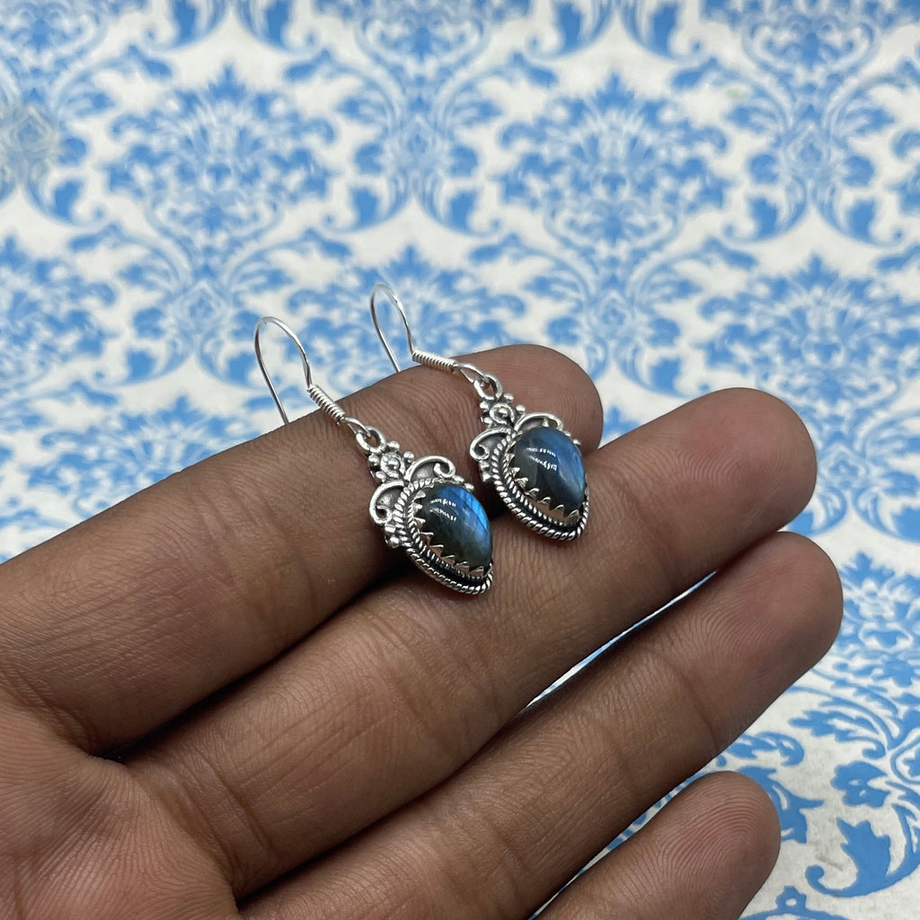 925 Sterling Silver Statement Jewelry - Elegant Labradorite Earrings