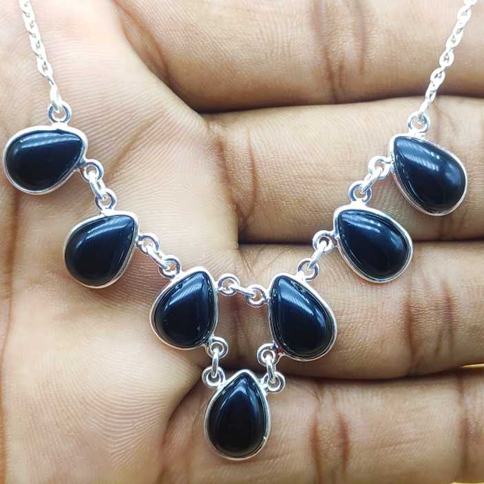 Black Onyx 925 Silver Party Wear Gemstone Necklace