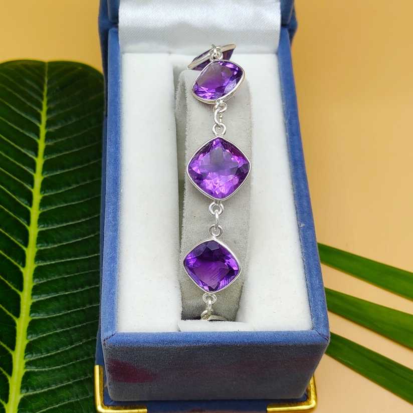 Classic Handmade 925 Sterling Silver Amethyst Bracelet Timeless Design