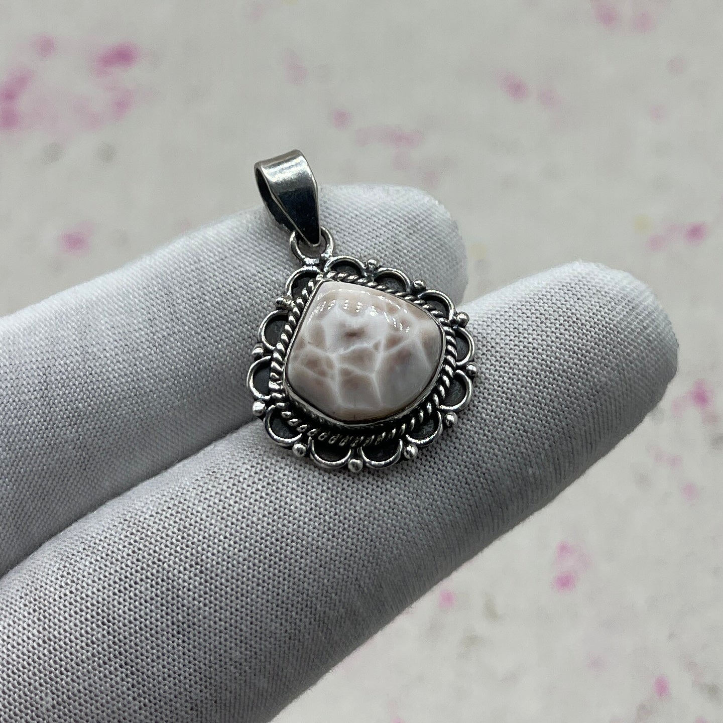 Pink Larimar 925 Sterling Silver Handmade Pendant | Pastel Bohemian Jewelry