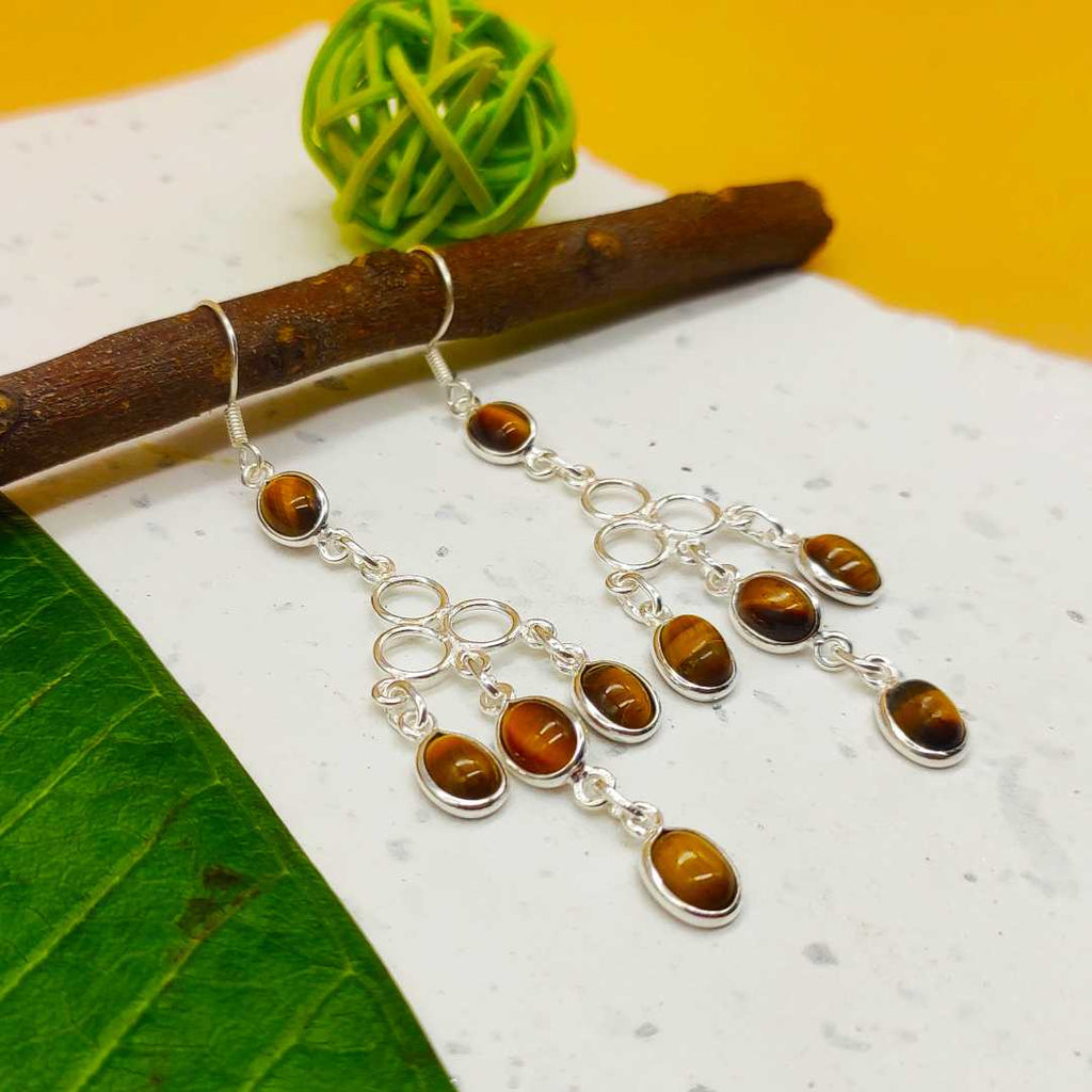 Long Tiger Eye Chandelier Earrings for Women