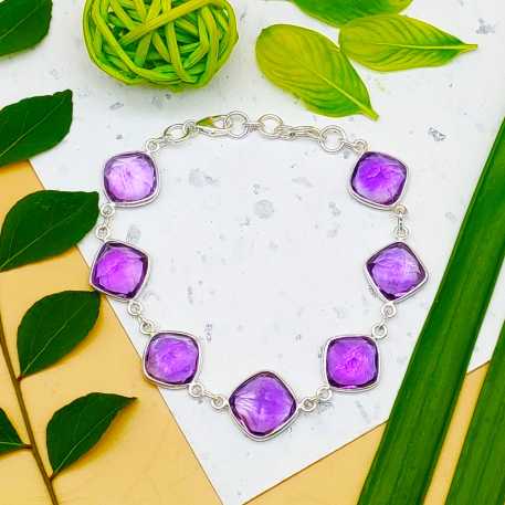 Classic Handmade 925 Sterling Silver Amethyst Bracelet Timeless Design
