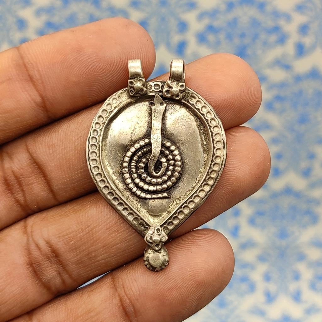 Tribal Naag (Serpent) Vintage Solid Silver Pendant Antique Finish Handmade