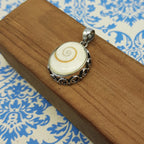 Shiva Eye Shell Pendant – Sacred Symbol 925 Silver Handmade Nepali Boho Design