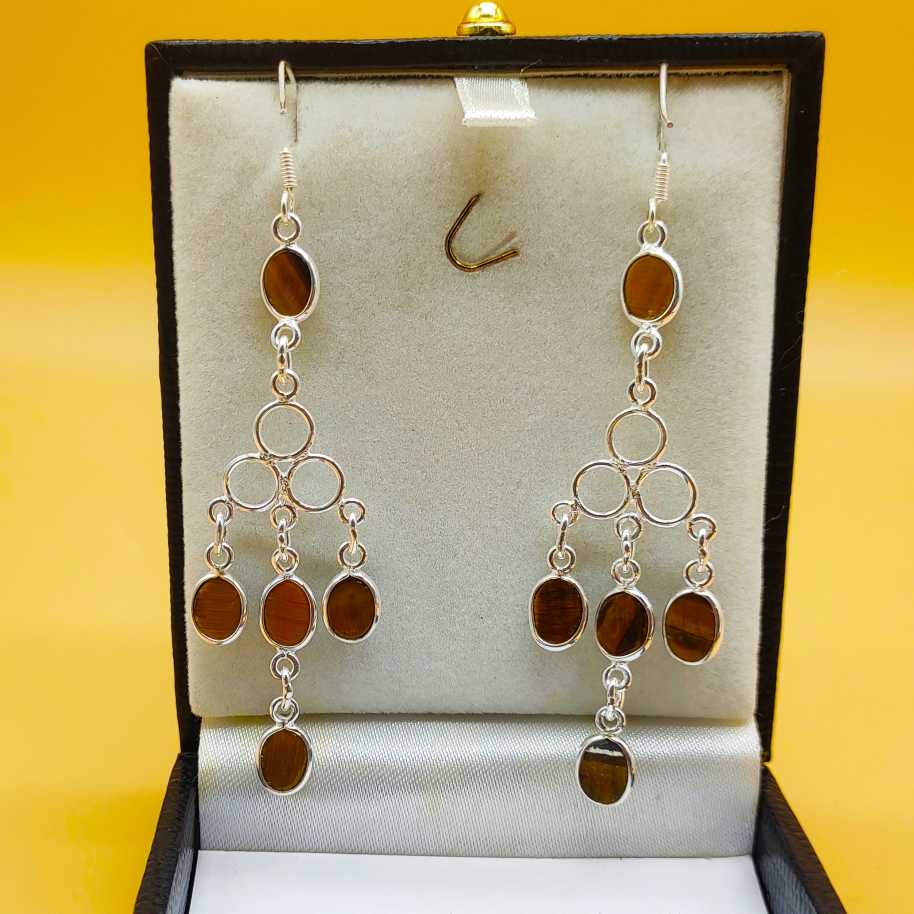 Long Tiger Eye Chandelier Earrings for Women