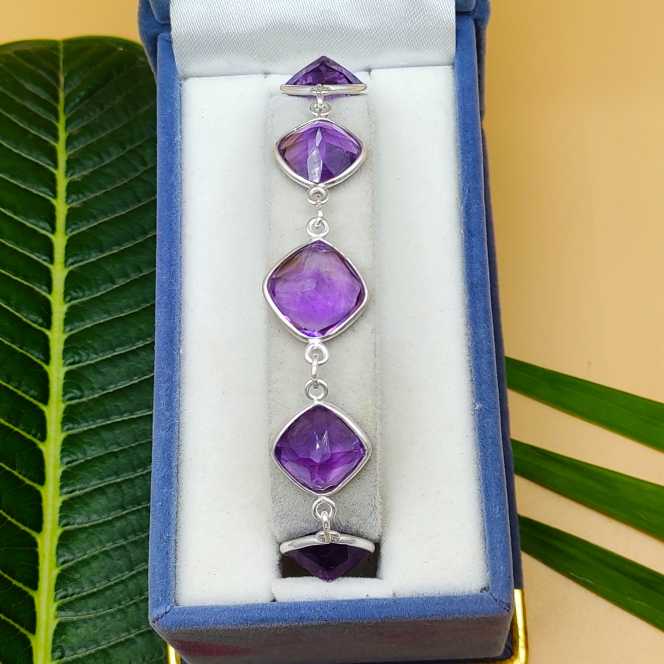 Classic Handmade 925 Sterling Silver Amethyst Bracelet Timeless Design
