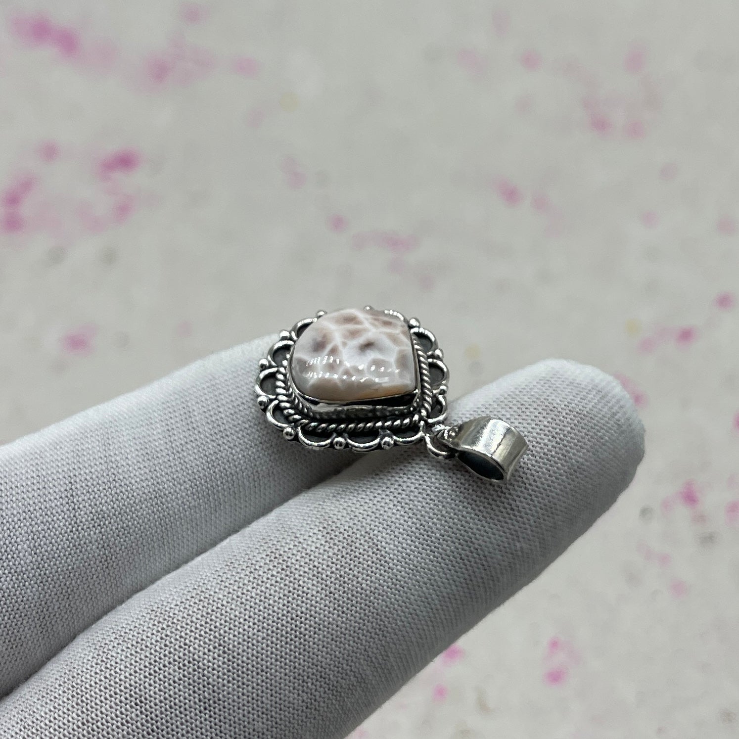 Pink Larimar 925 Sterling Silver Handmade Pendant | Pastel Bohemian Jewelry