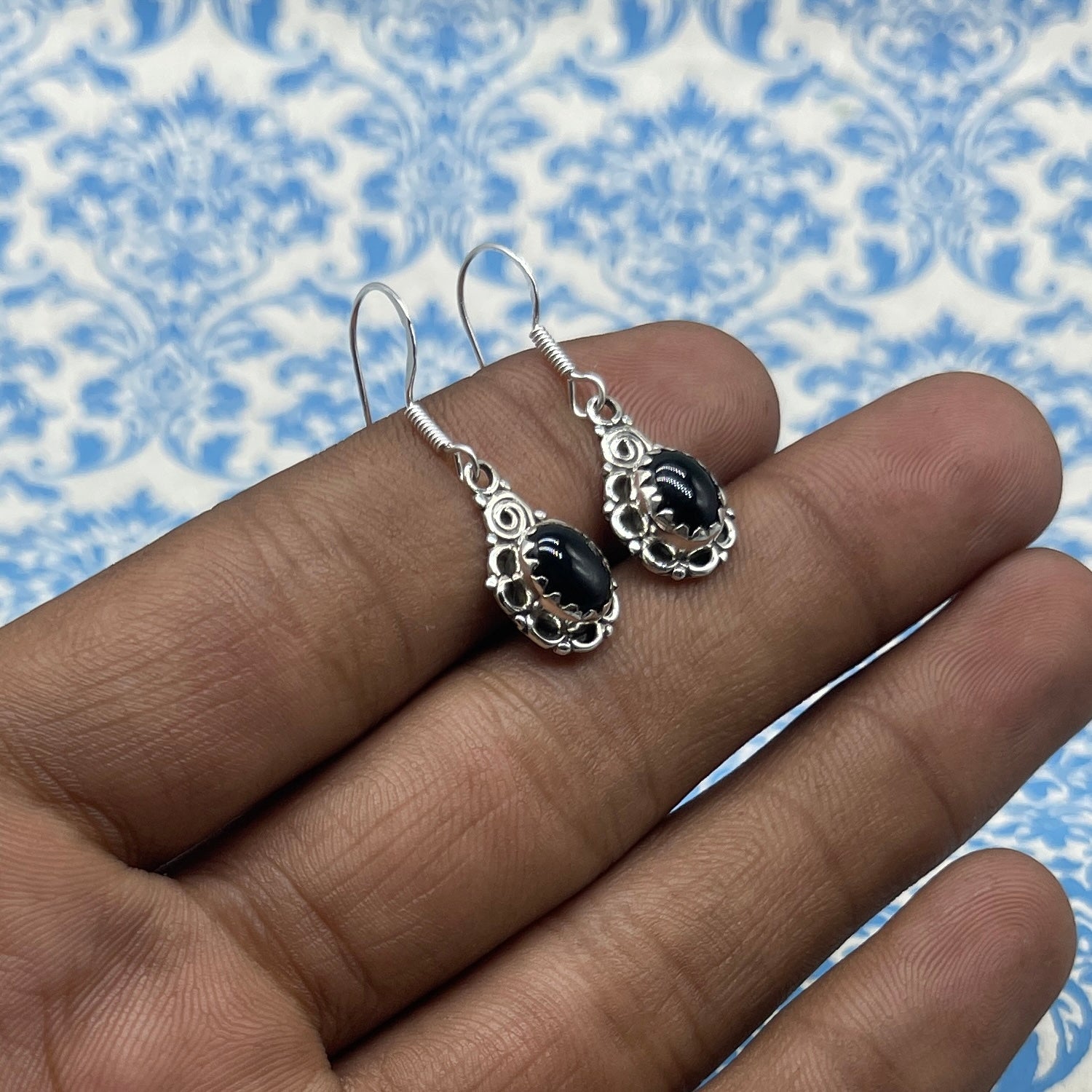 Elegant Black Onyx Oval Earrings – 925 Sterling Silver Statement Jewelry