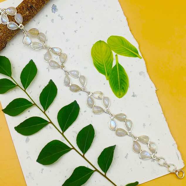 Fine Handmade 925 Sterling Silver Moonstone Bracelet Elegant Gemstone Jewelry