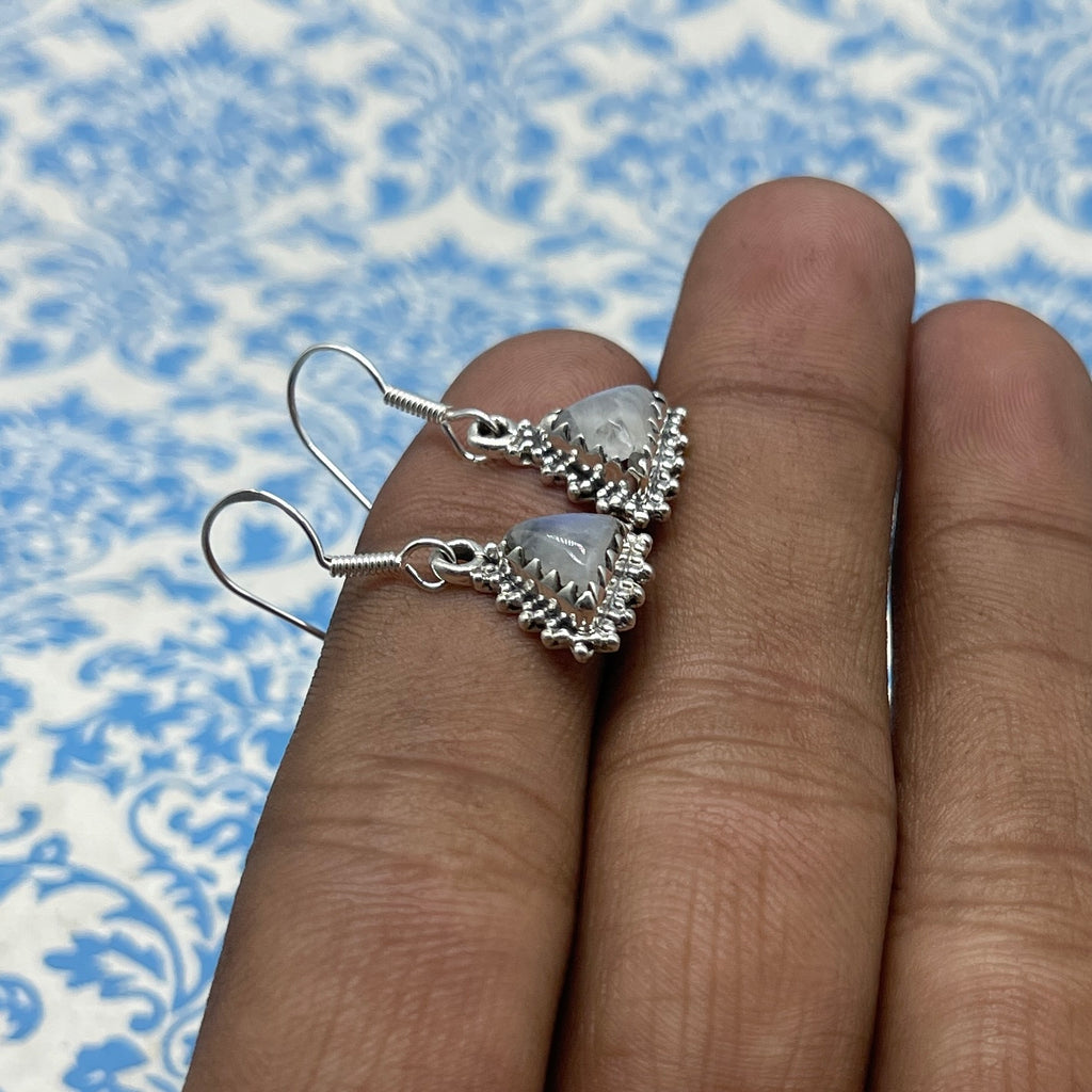 925 Sterling Silver Trillion  Moonstone Earrings - Elegant Design