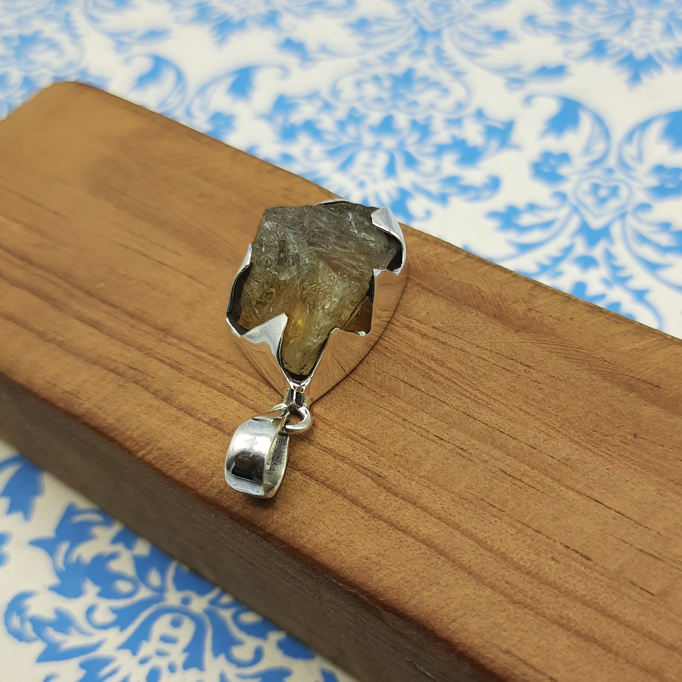 Golden Citrine Energy Pendant – Handmade 925 Silver Bohemian Designer Jewelry