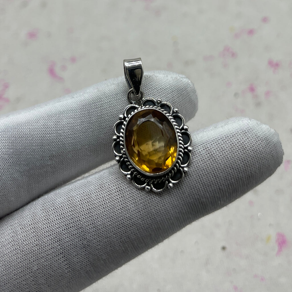 Citrine 925 Sterling Silver Handmade Pendant | Elegant Minimal Pendant