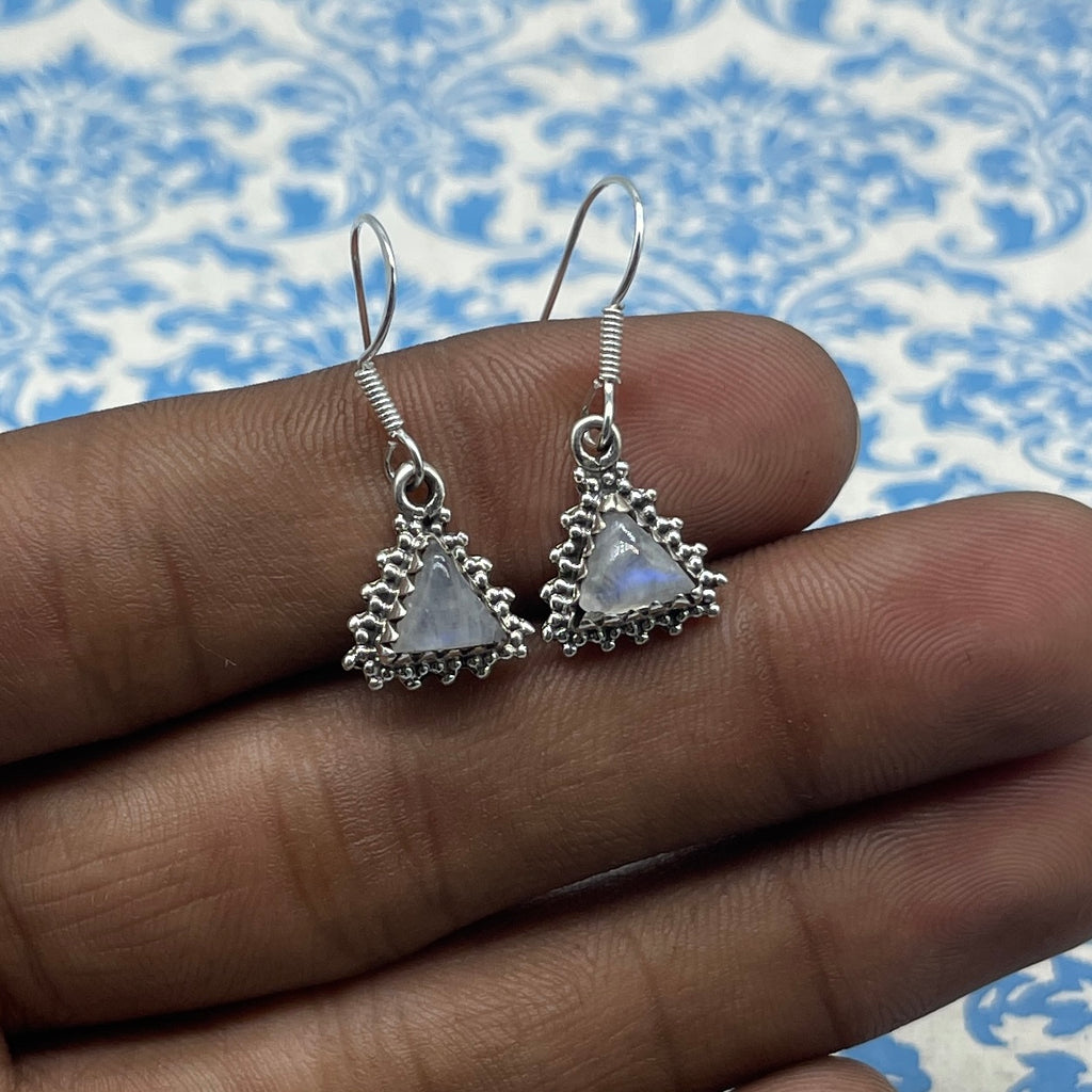 925 Sterling Silver Trillion  Moonstone Earrings - Elegant Design