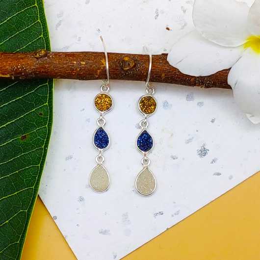 Contemporary Tuitanium Druzy Teardrop Frame Earrings