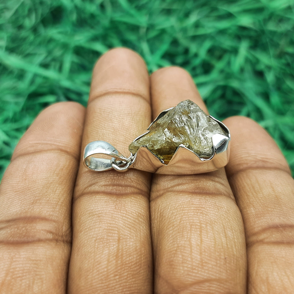 Golden Citrine Energy Pendant – Handmade 925 Silver Bohemian Designer Jewelry