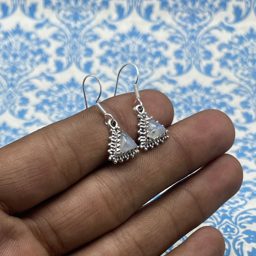 925 Sterling Silver Trillion  Moonstone Earrings - Elegant Design