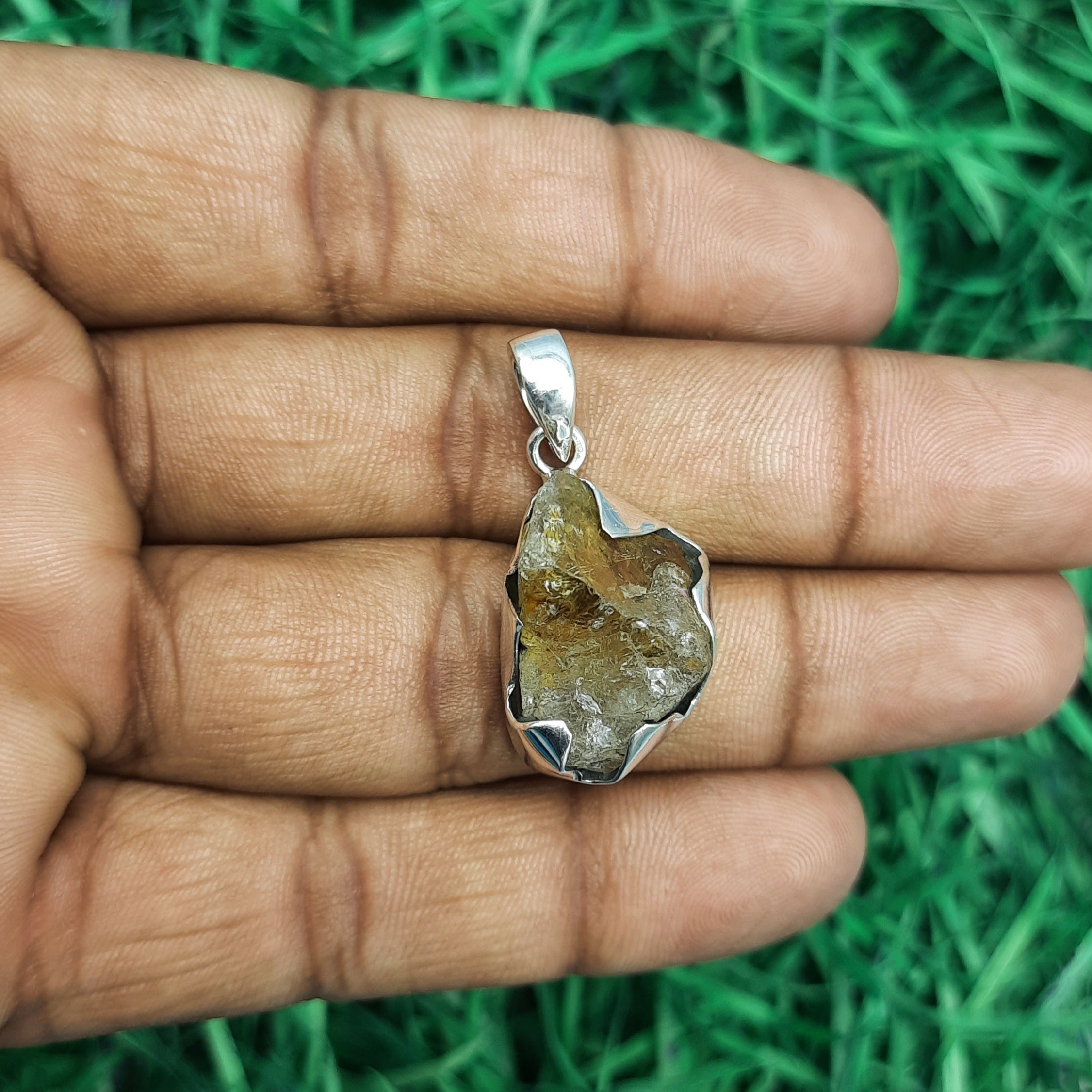 Golden Citrine Energy Pendant – Handmade 925 Silver Bohemian Designer Jewelry