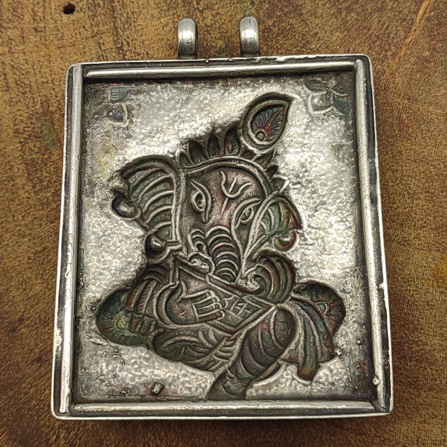 Tribal Ganesh Vintage Solid Silver Pendant Antique Finish Handmade One of a Kind