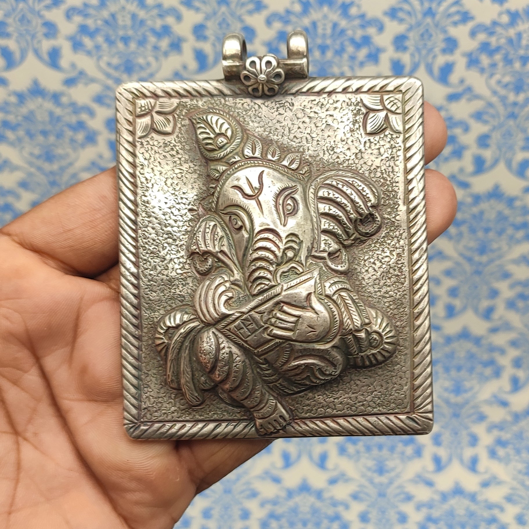 Tribal Ganesh Vintage Solid Silver Pendant Antique Finish Handmade One of a Kind