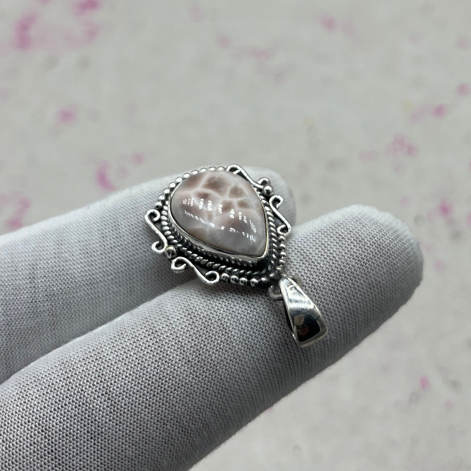 Pink Larimar 925 Sterling Silver Handmade Pendant | Handmade Feminine Jewelry