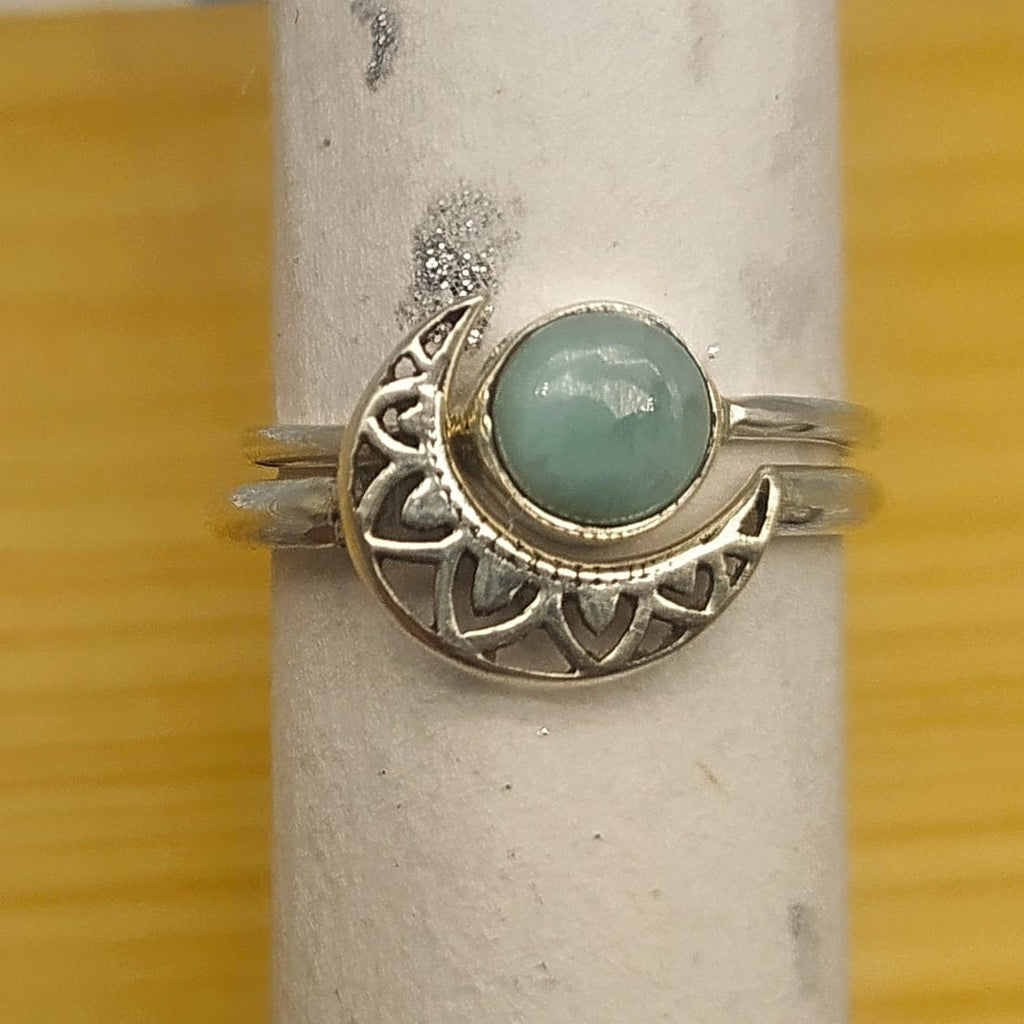 Larimar Two Band 925 Silver Minimal Stacking Ring