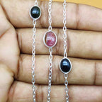 Tourmaline Cabochon 925 Silver Long Necklace Birthstone Gift