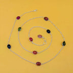 Tourmaline Cabochon 925 Silver Long Necklace Birthstone Gift