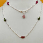 Tourmaline Cabochon 925 Silver Long Necklace Birthstone Gift