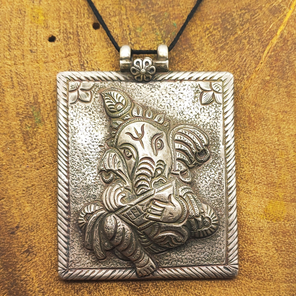 Tribal Ganesh Vintage Solid Silver Pendant Antique Finish Handmade One of a Kind