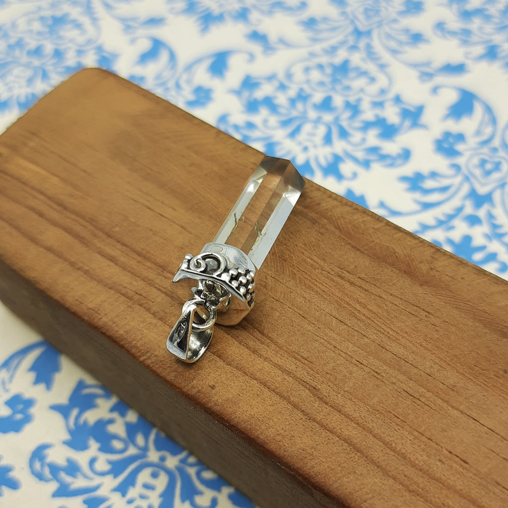 Natural Crystal Quartz Amulet – Handcrafted 925 Silver Nepali Boho Pendant